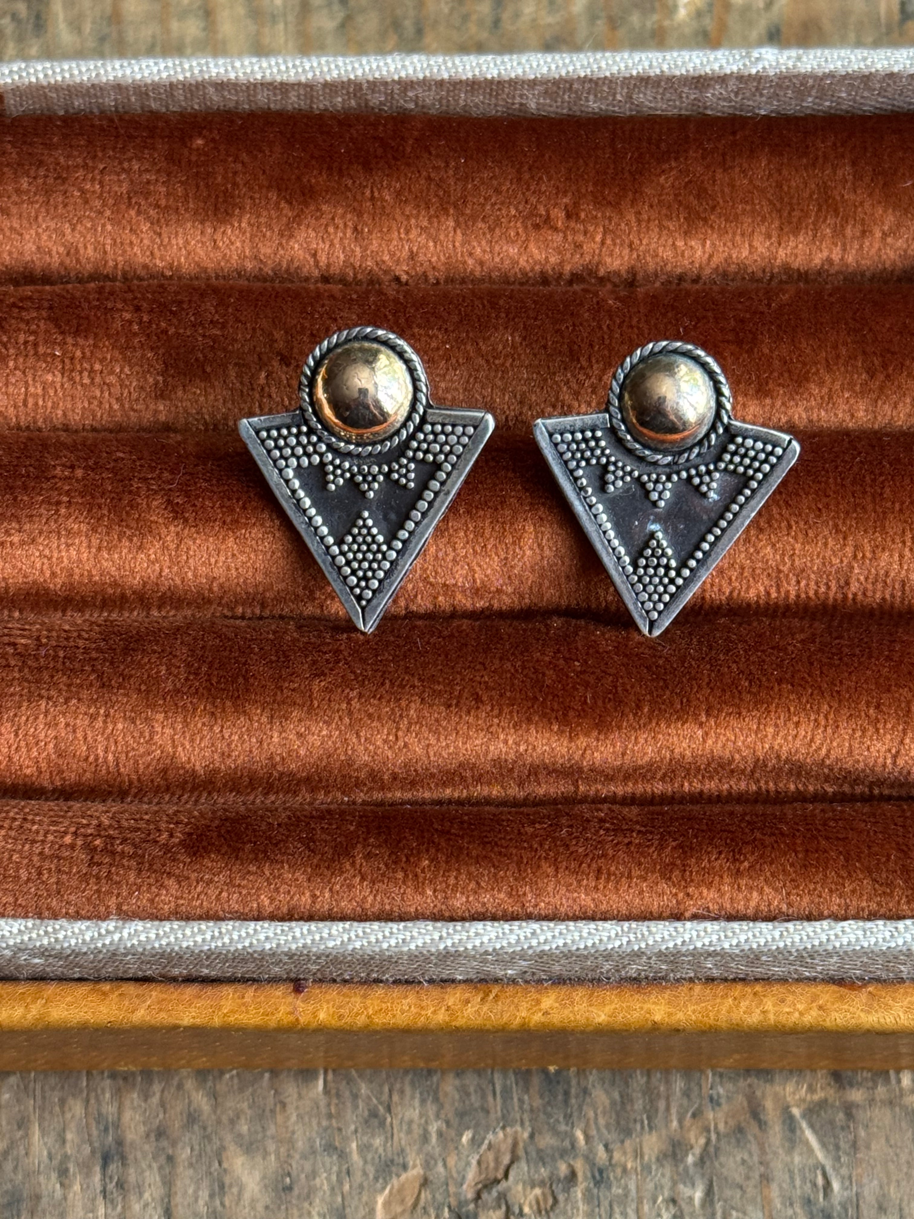 Vintage Sterling Silver & Copper Shield Earrings