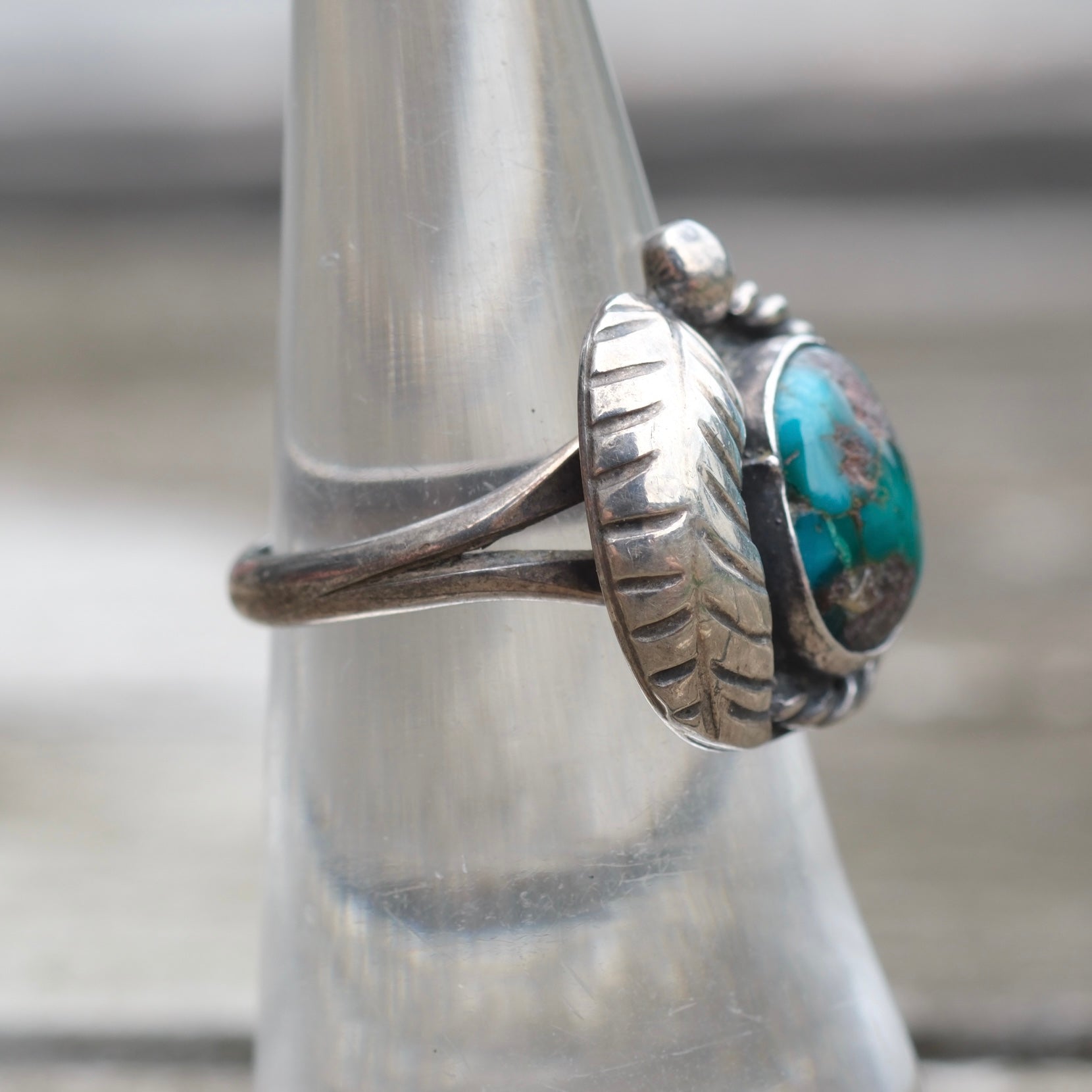 Vintage Sterling Turquoise Feather Ring 5.75