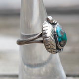 Vintage Sterling Turquoise Feather Ring 5.75