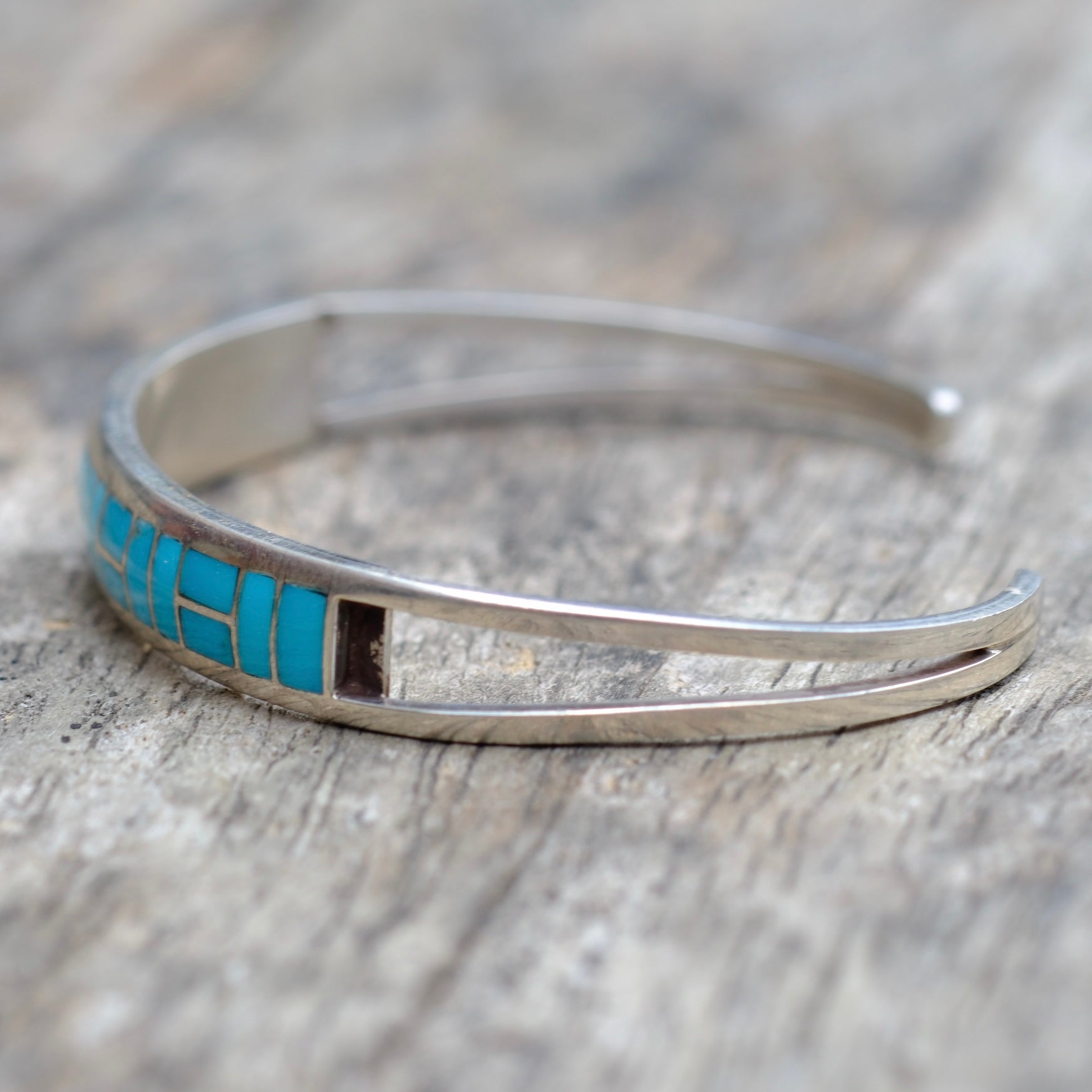 Vintage Sterling Silver Turquoise Inlay Cuff Bracelet