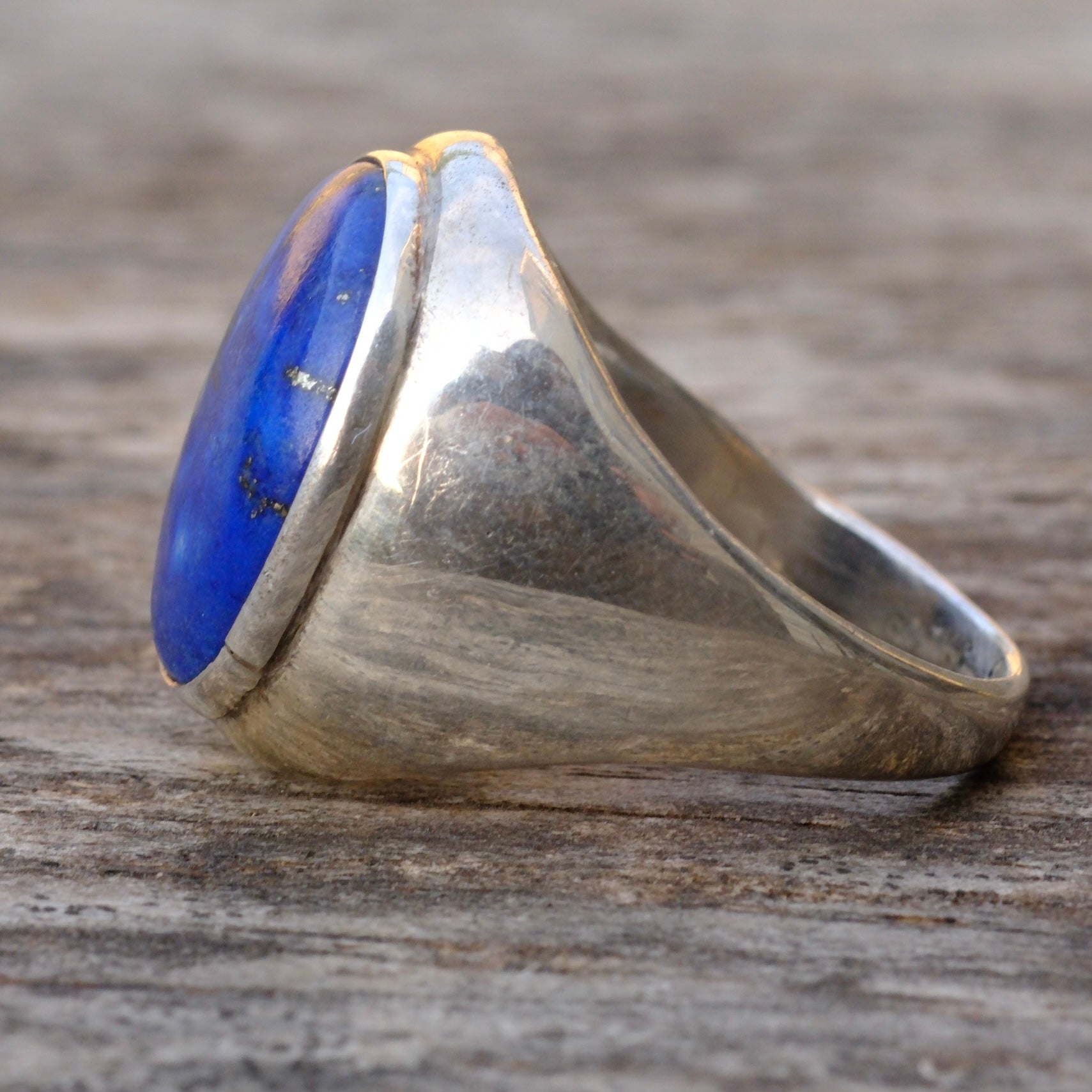 Vintage Sterling Lapis Signet Ring 9.75
