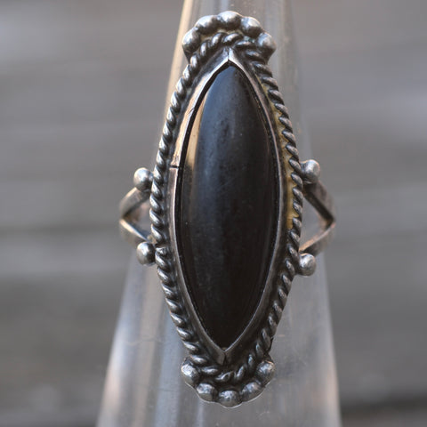 Vintage Sterling Onyx Roper Ring 4.25