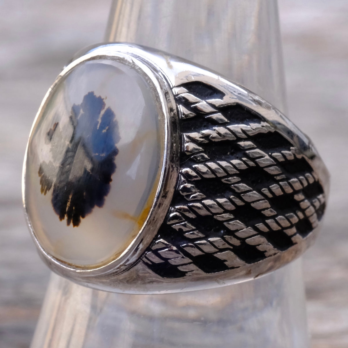 Vintage Sterling Agate Signet Ring 8.5