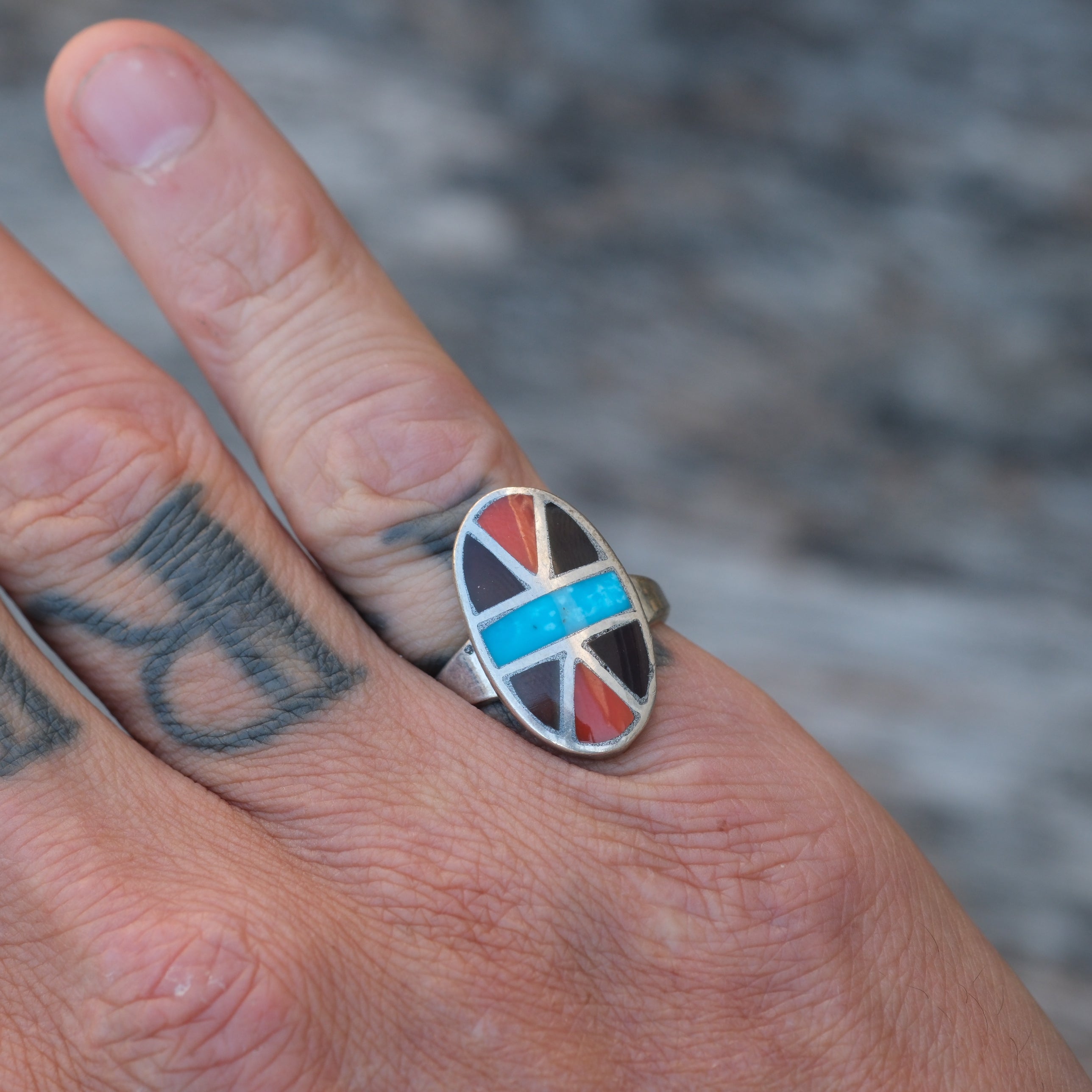 Vintage Sterling Multistone Inlay Ring 6.25