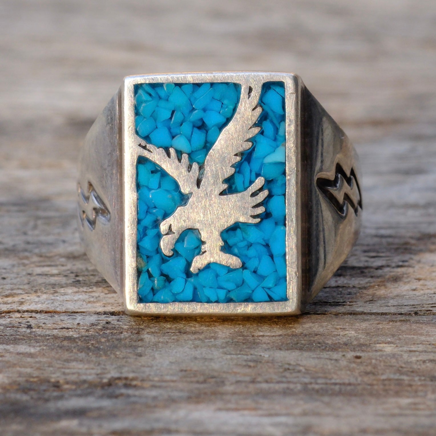 Vintage Sterling Turquoise Eagle Ring 9.5
