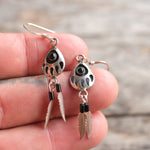Vintage Sterling Lapis Bear Paw Feather Earrings