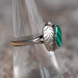 Vintage Sterling Malachite Feather Ring 7