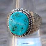 Vintage Sterling Turquoise Ribbed Band Ring 11