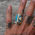 Vintage Sterling Zuni Inlay Ring 8.5