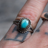 Vintage Sterling Turquoise Roper Ring 5.25