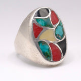 Vintage Sterling Multistone Inlay Fish Scale Ring 9.5