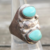 Vintage Sterling 2-Stone Turquoise Feather Ring 8.5