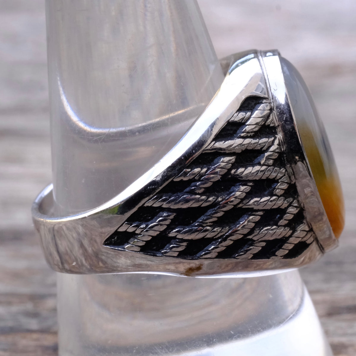 Vintage Sterling Agate Ring 10.5