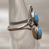 Vintage Sterling 2-Stone Sodalite Feather Ring 4.5