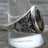 Vintage Sterling Hematite Thunderbird Ring 12