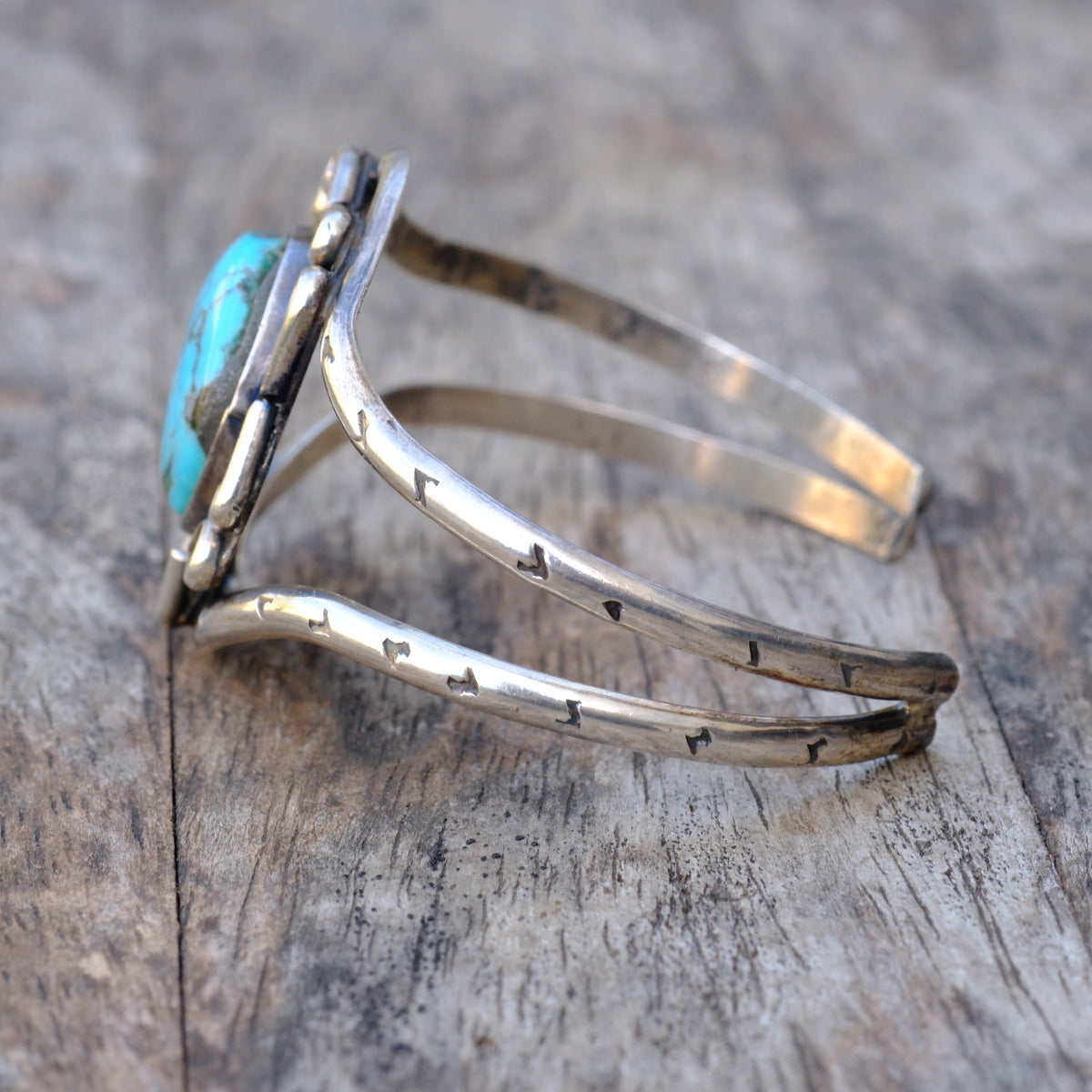 Vintage Sterling Turquoise Florette Cuff Bracelet