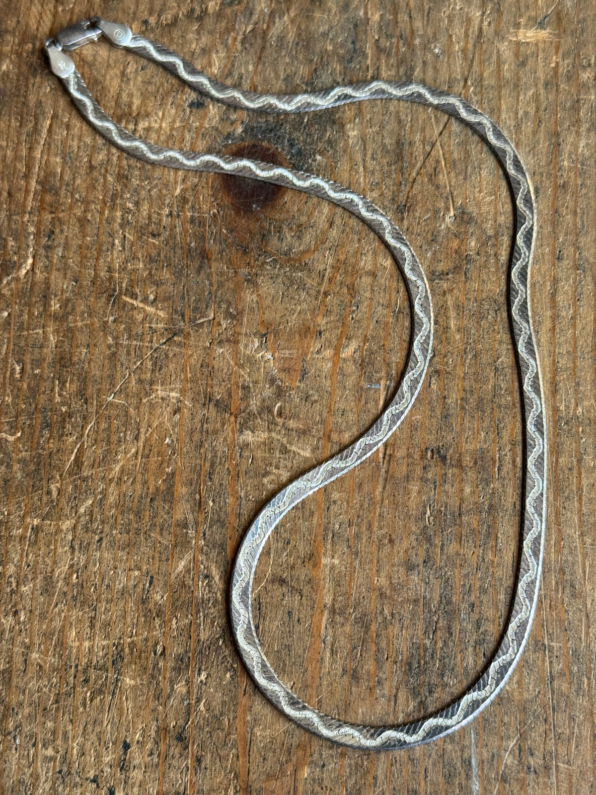 Vintage Sterling Silver 18” Etched Herringbone Chain