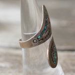Vintage Sterling Turquoise and Coral Inlay Overpass Ring 5.75