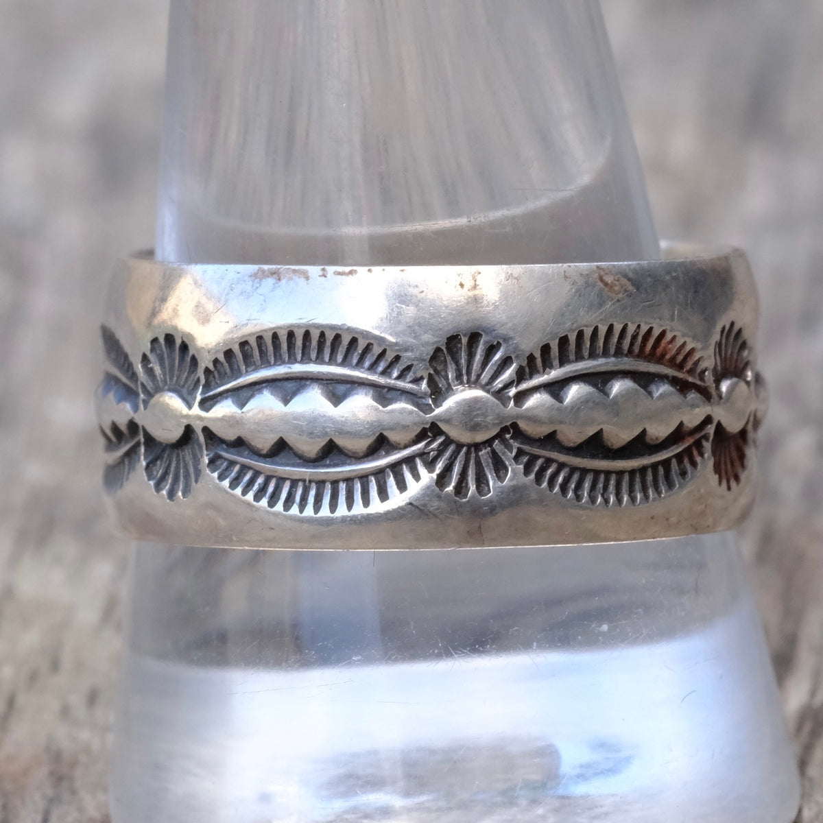 Vintage Sterling Silver Wide Stamped Band Ring 12