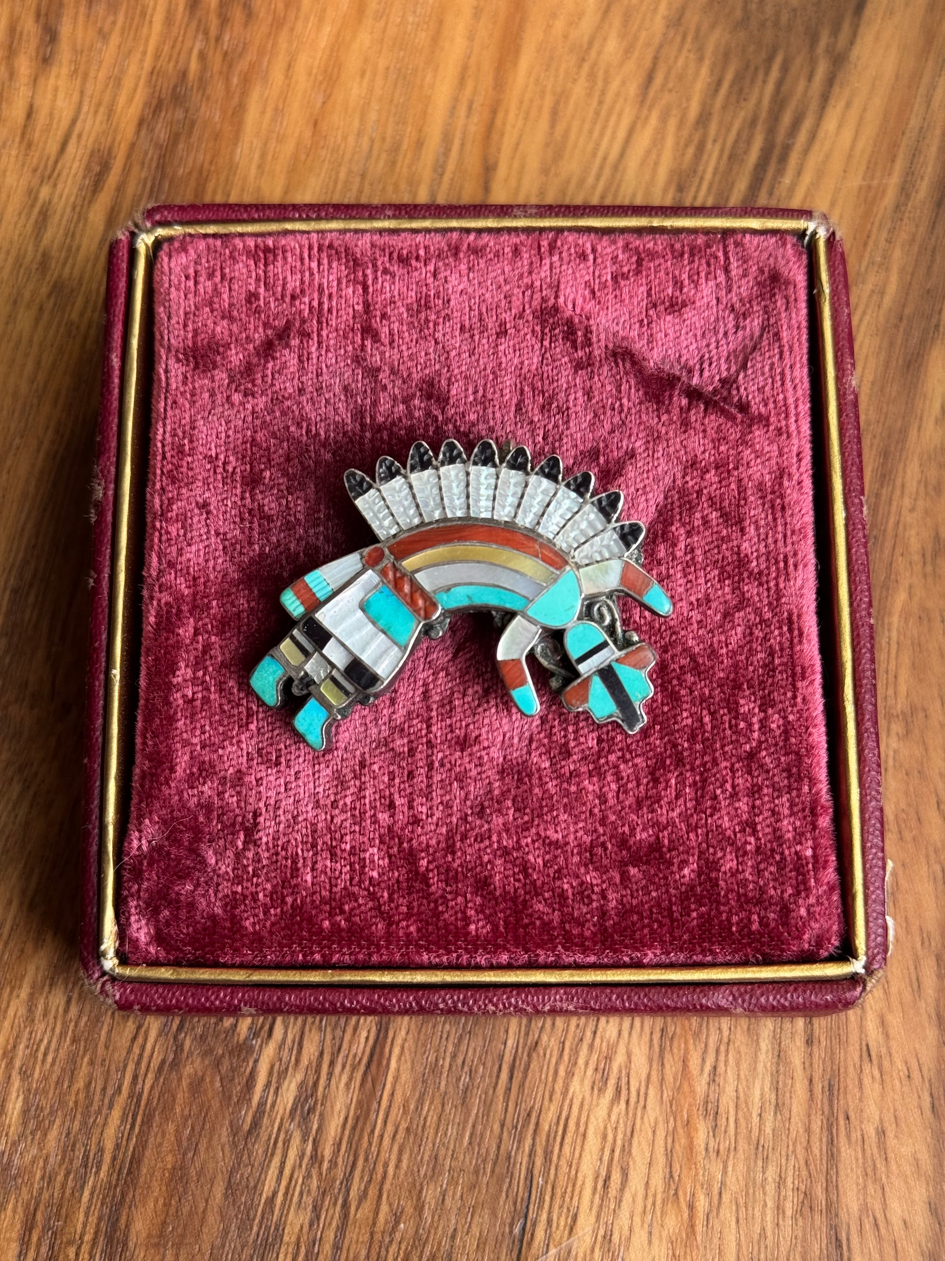 RARE Vintage Sterling Silver Zuni Rainbow Man Pin/Pendant by Pablita B Quam