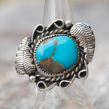 Vintage Sterling Turquoise Feather Ring 6.25