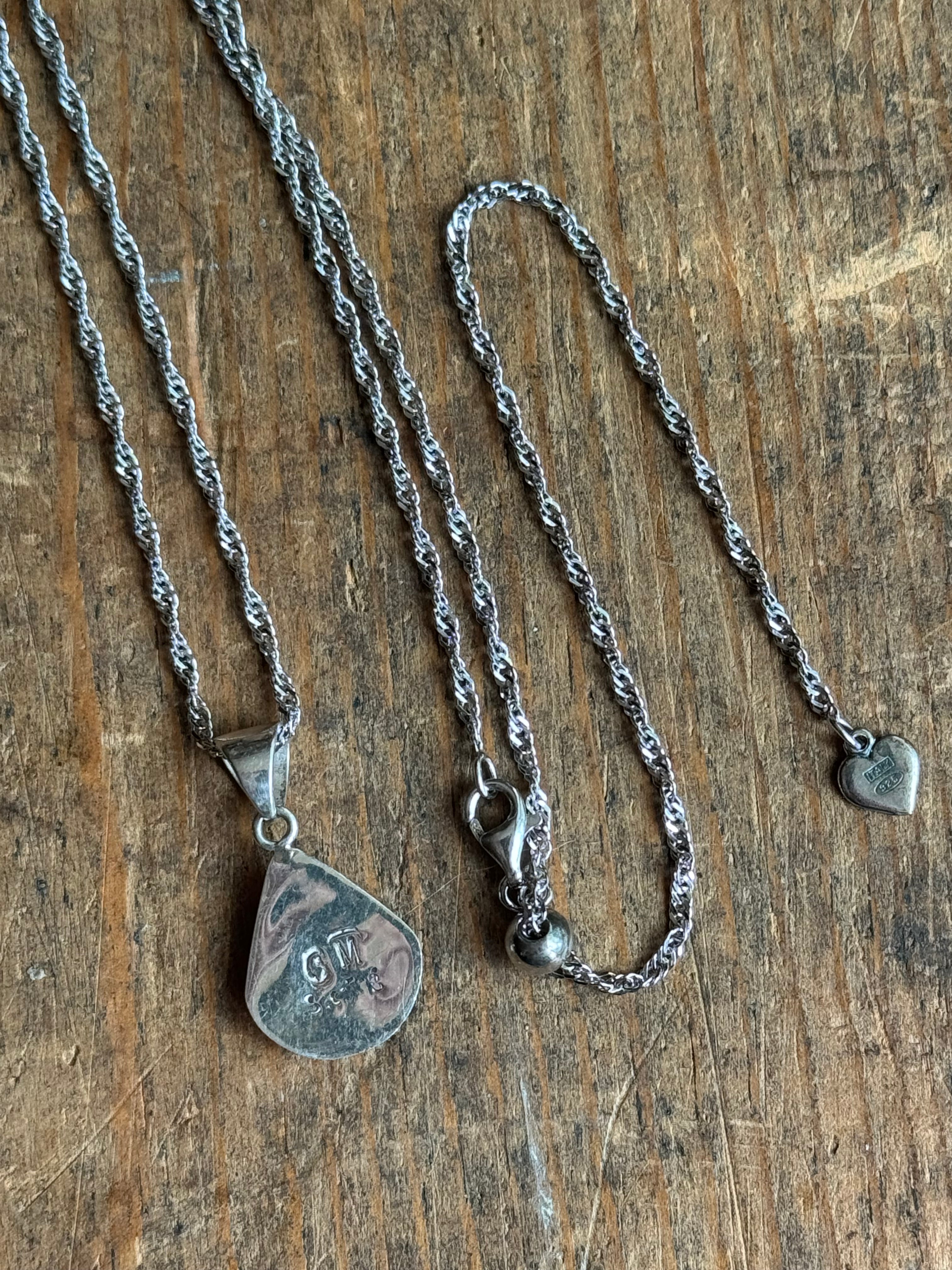 Vintage Sterling Silver Multistone Inlay Teardrop Adjustable Necklace
