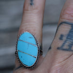 Vintage Sterling Turquoise Inlay Roper Ring 6