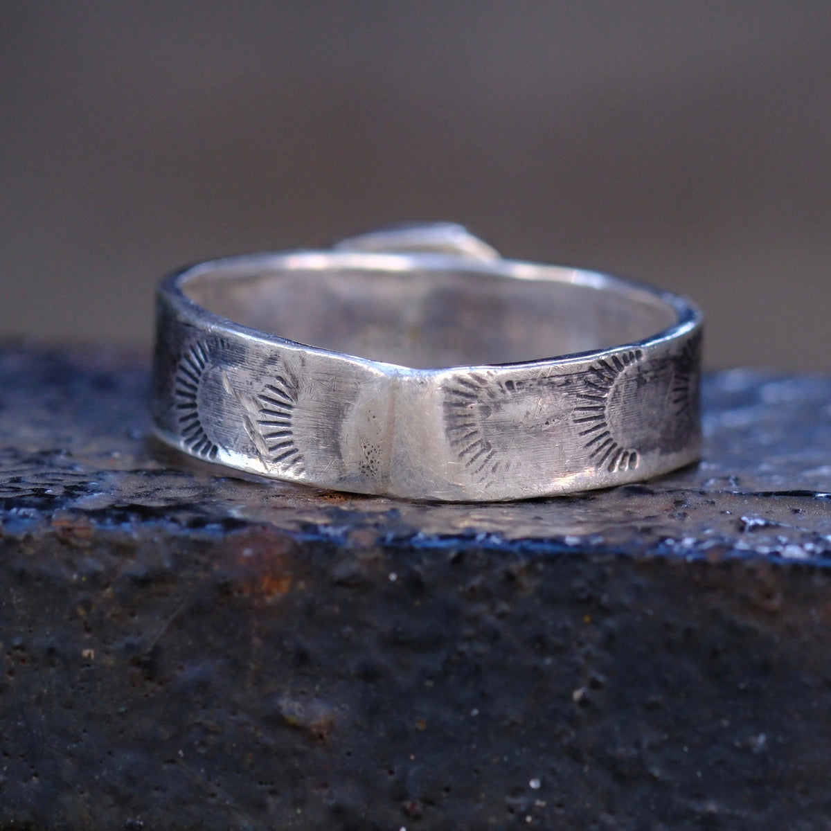 Sterling Silver Lone Mountain Turquoise Stamped Band Ring 10.25