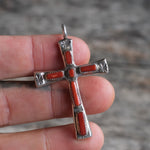 Vintage Sterling 7-Stone Coral Cross Necklace