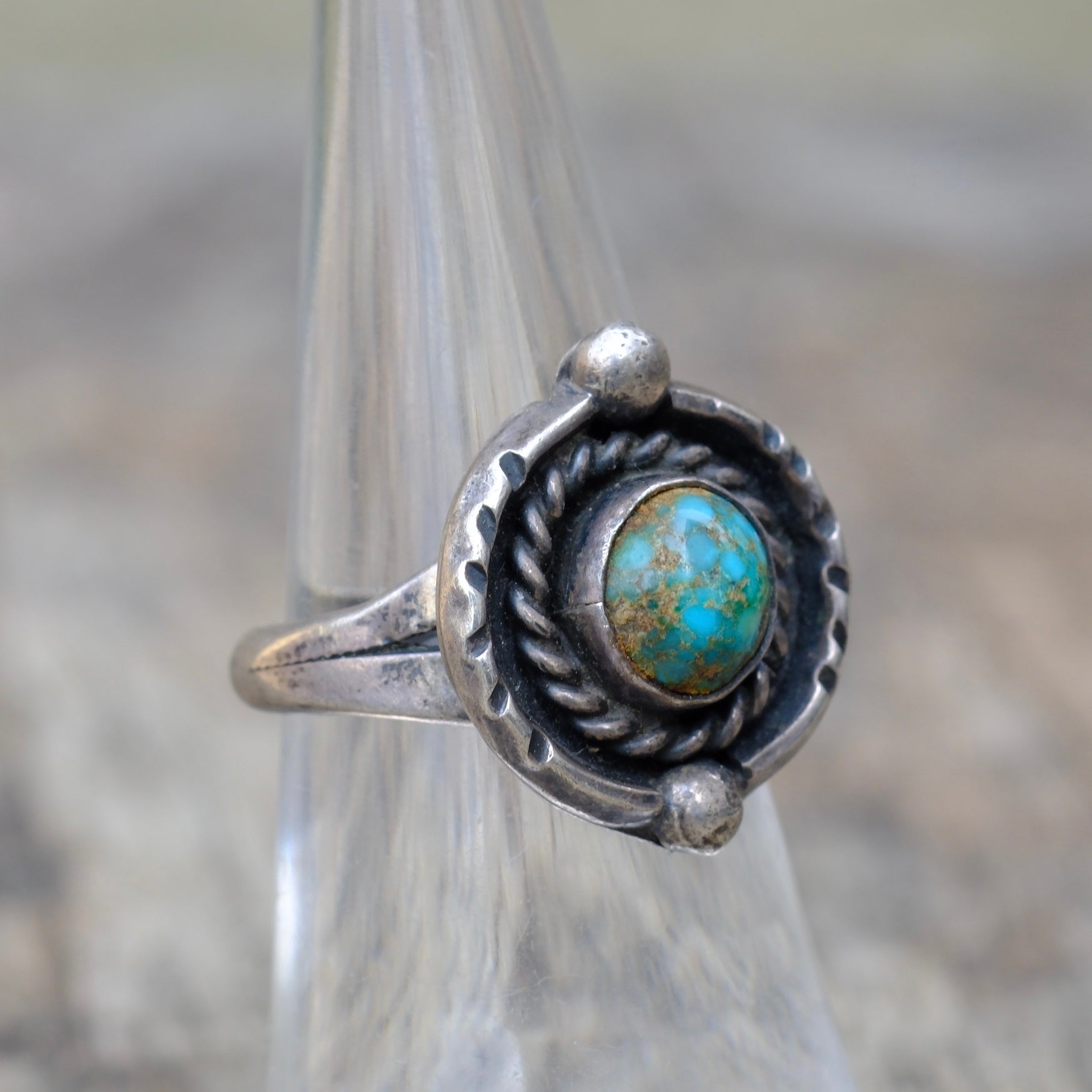 Vintage Sterling Turquoise Roper Ring 6.5