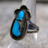 Vintage Sterling Turquoise Florette Ring 7.25