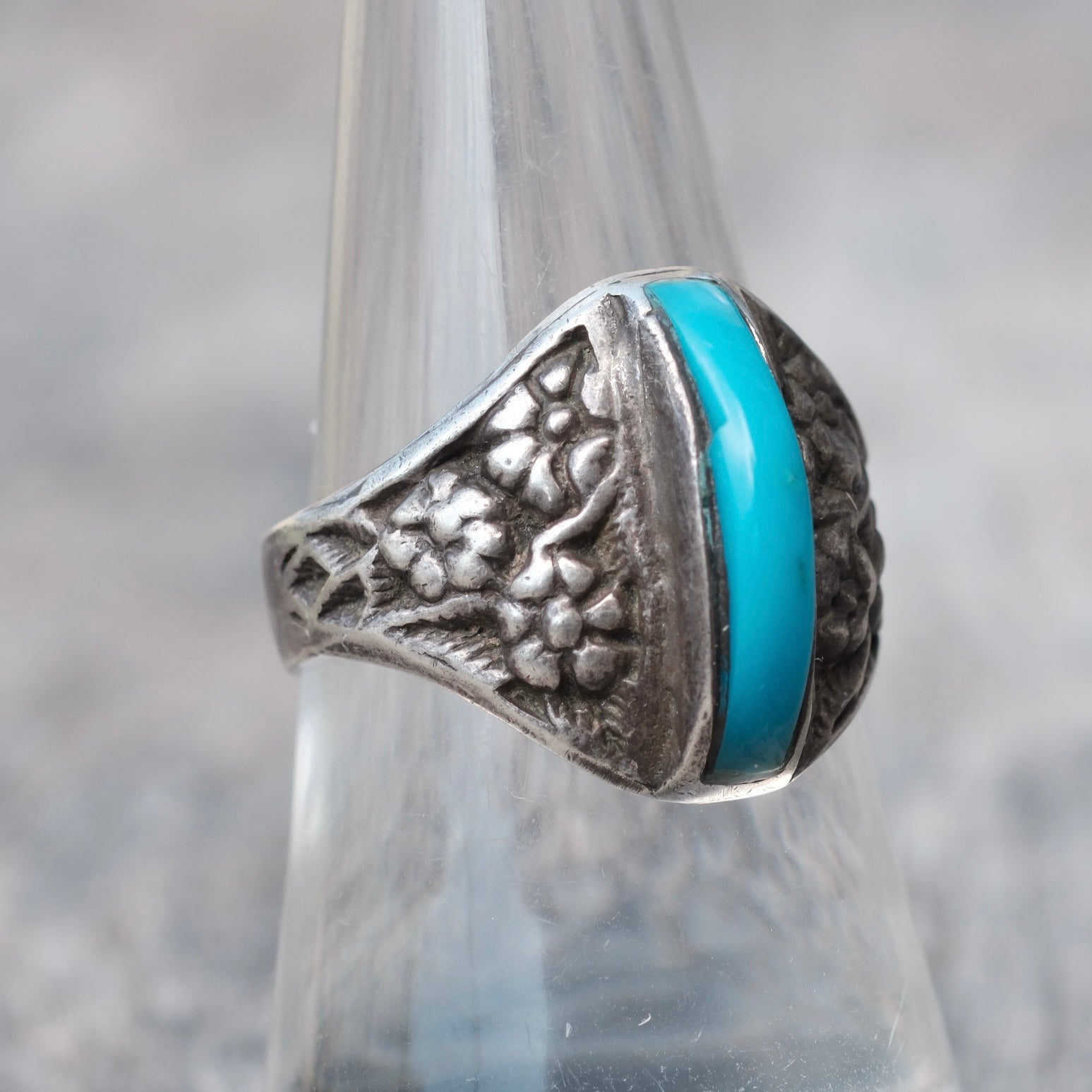 Vintage Sterling Turquoise Floral Ring 8