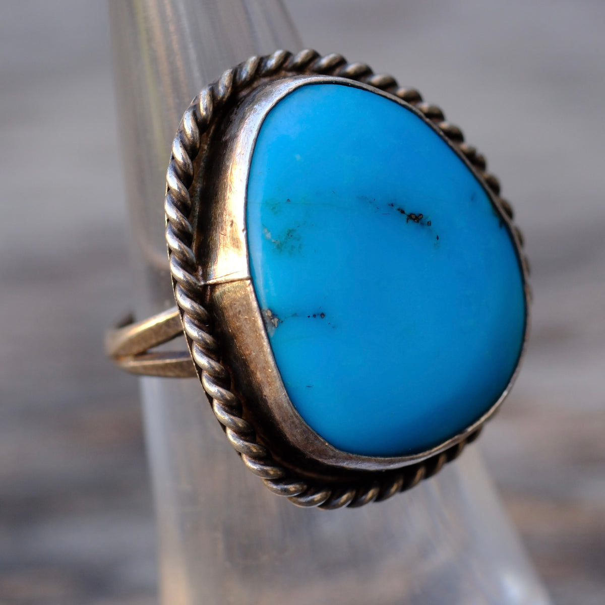 Vintage Sterling Turquoise Roper Ring 5.75