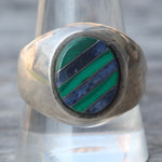 Vintage Sterling Multistone Inlay Signet Ring 11.5
