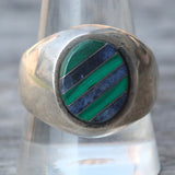 Vintage Sterling Multistone Inlay Signet Ring 11.5
