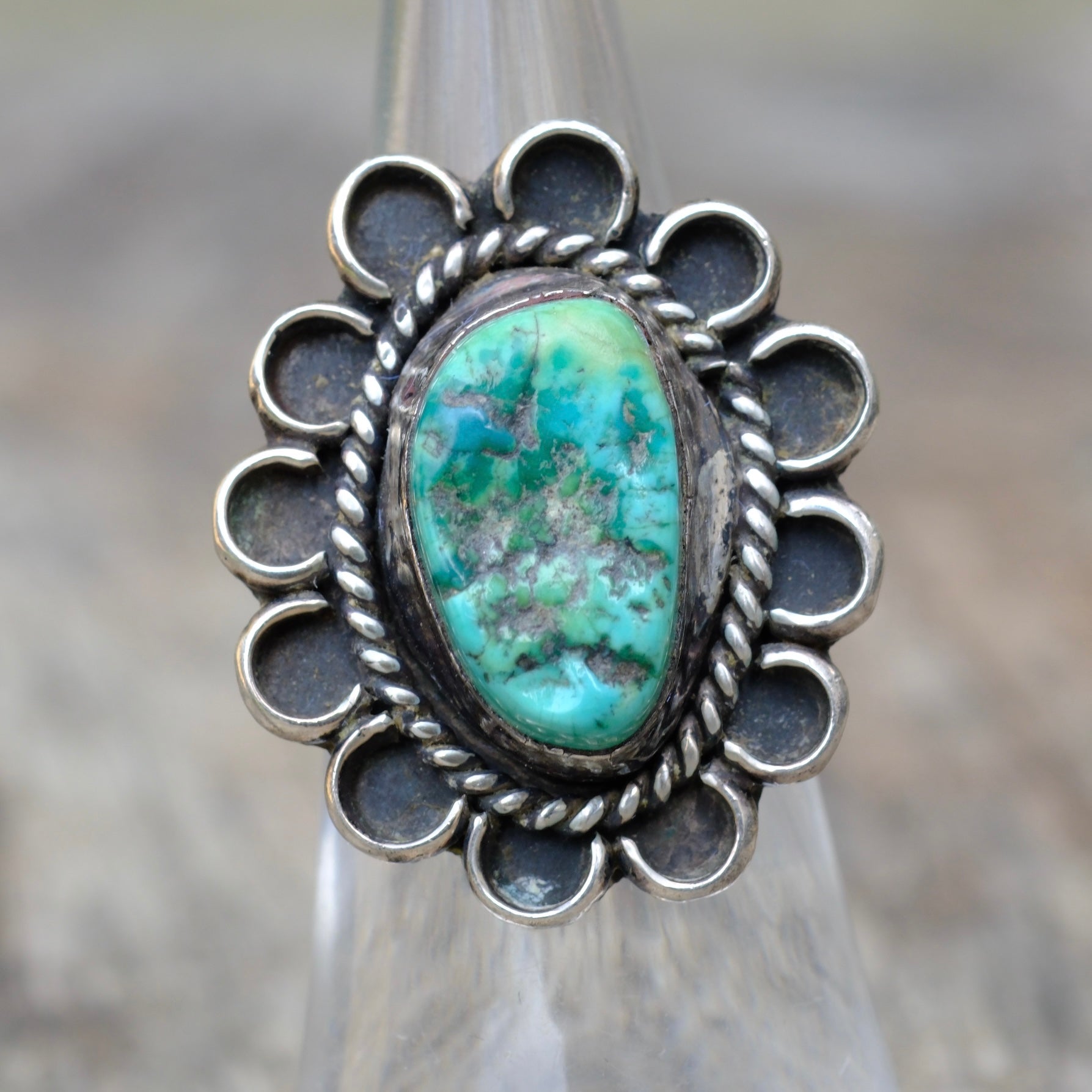 Vintage Sterling Turquoise Florette Ring 6