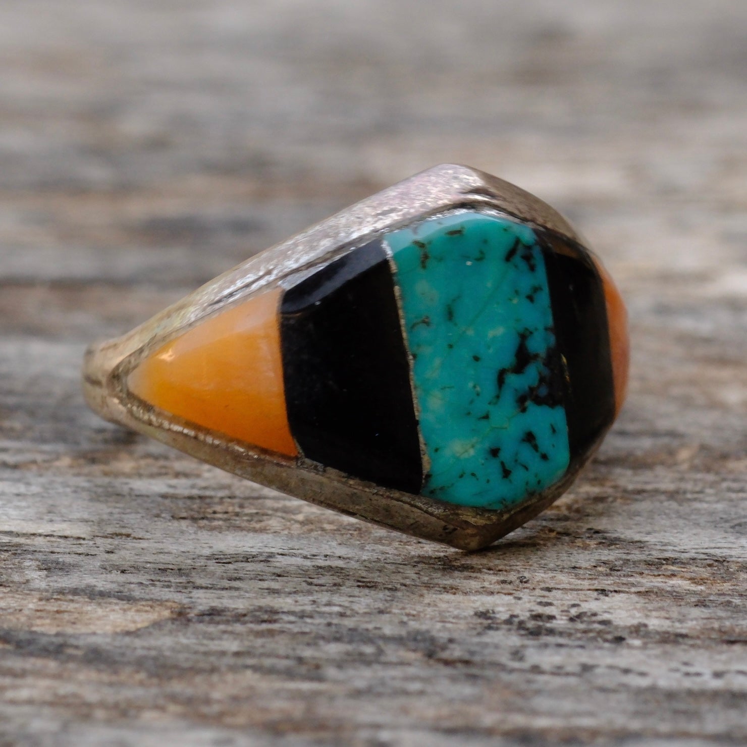 Vintage Sterling Multistone Inlay Ring 7.25