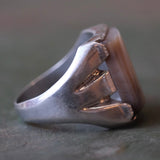 Vintage Sterling Agate Mid Century Signet Ring 14.75