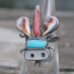 OLDER Vintage Sterling Multistone Inlay Bug Ring 5.25