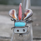 OLDER Vintage Sterling Multistone Inlay Bug Ring 5.25