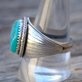 Vintage Sterling Turquoise Ribbed Band Ring 11