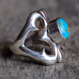 Vintage Sterling Turquoise Sandcast Ring 8.75