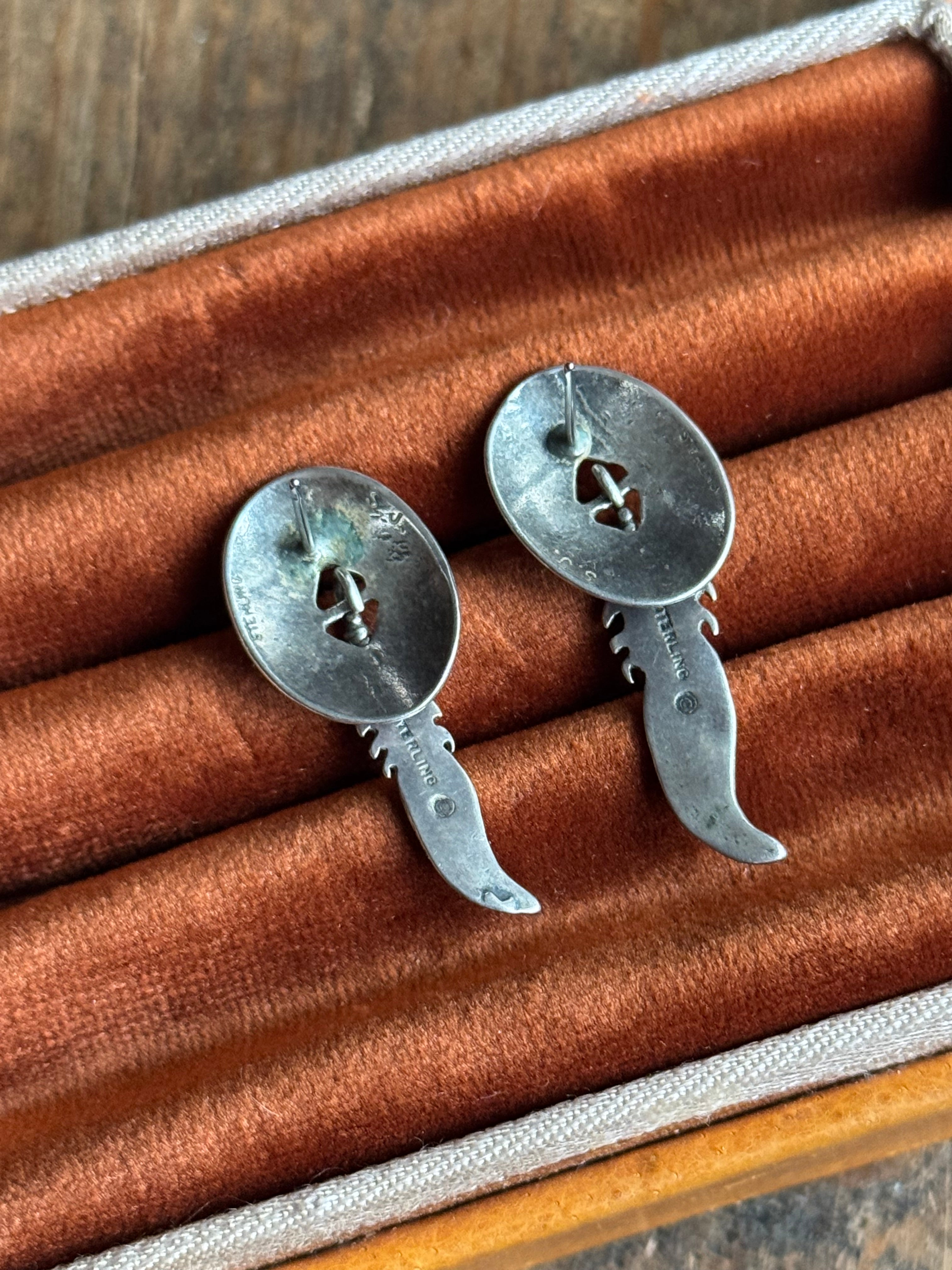 Vintage Sterling Silver Feather Concho Earrings