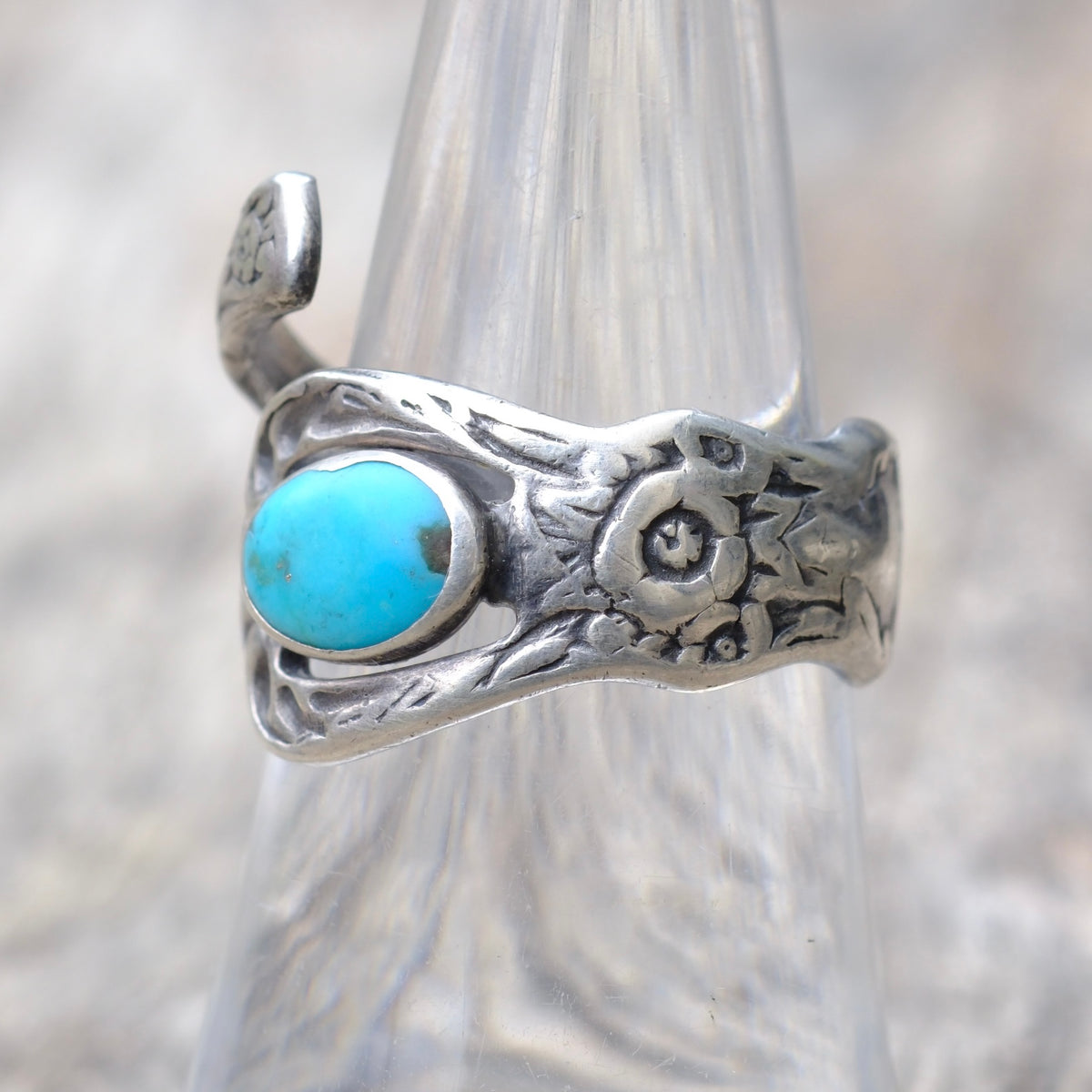 Vintage Sterling Turquoise Spoon Ring 7