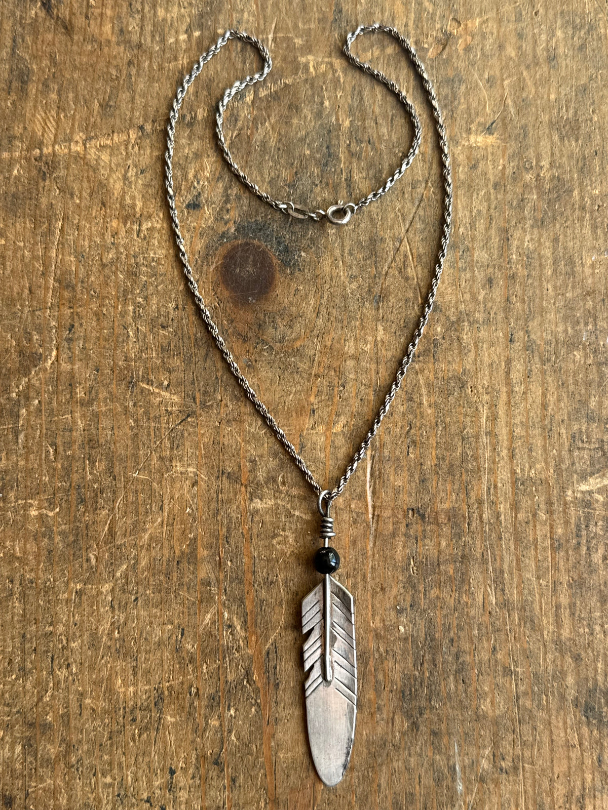 Vintage Sterling Silver Feather Necklace