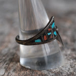 Vintage Sterling Turquoise Chip Overpass Ring 10.25