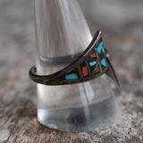 Vintage Sterling Turquoise Chip Overpass Ring 10.25