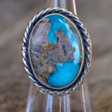 Vintage Sterling Turquoise Roper Ring 6.75
