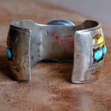 Vintage Sterling Turquoise and Coral Thunderbird Inlay Watch Cuff Bracelet