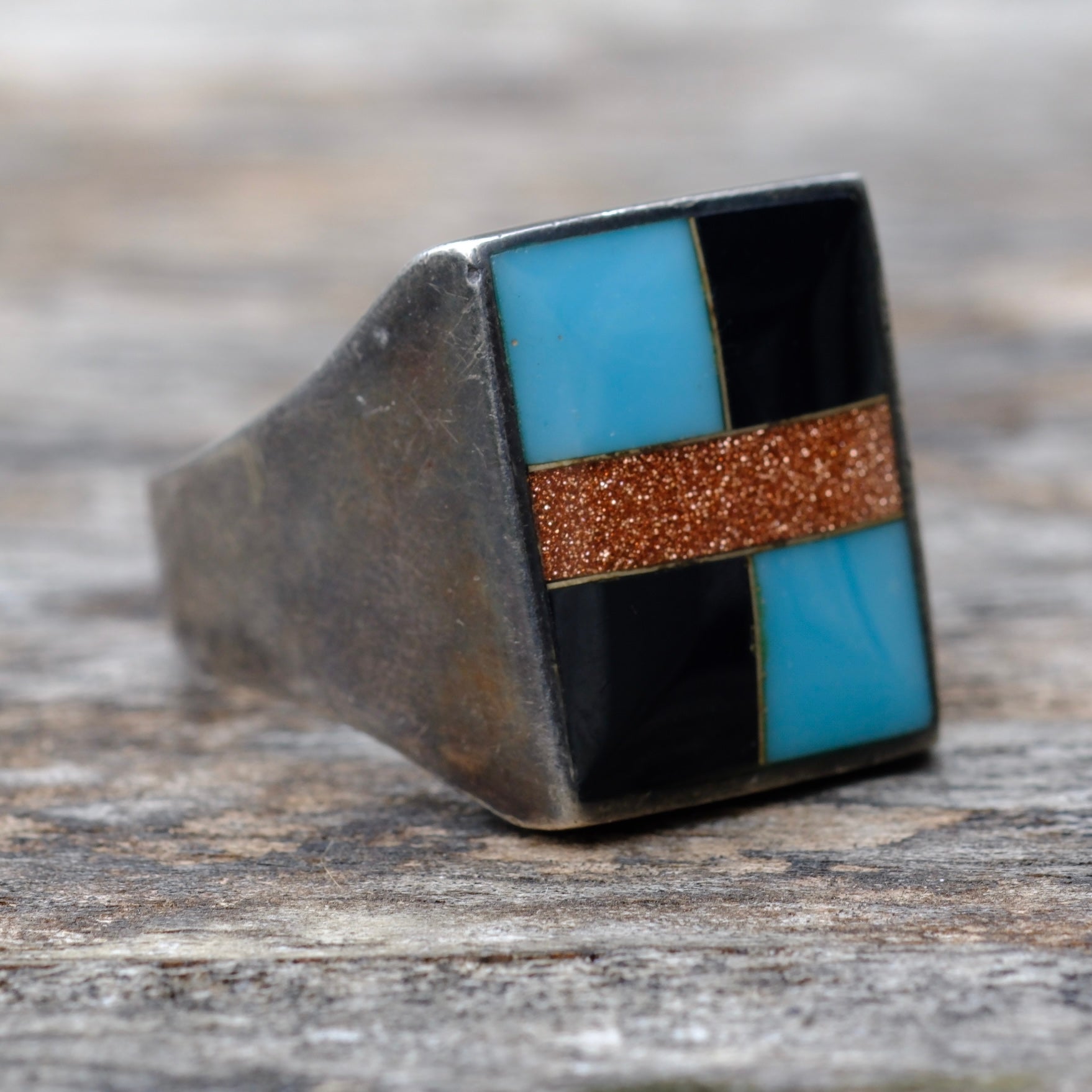 Vintage Sterling Multistone Inlay Ring 11.5